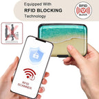 ELFISH Mini RFID Aluminum Wallet Credit Cards Holder Business Card Case Metal ID Case for Men Women（Beach