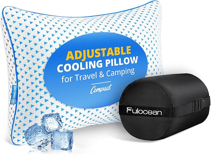 fulocean Small Cooling Memory Foam Pillow for Travel & Camping, Compressible Adjustable Pillow for Medium Firm Neck Knee Lumbar Support,Washable, Ideal Sleeping, Car, Airplane, Backpacking, Gifts