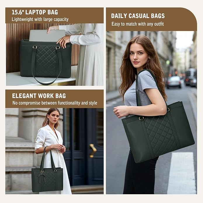 RAINSMORE Laptop Bag for Women 15.6 Inch Work Tote Bags Waterproof Leather Laptop Tote Professional Computer Briefcase