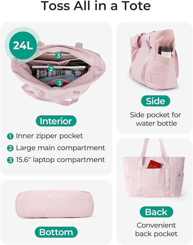 BAGSMART Tote Bag for Women, Tote Bag with Zipper Work Tote with Compartments Nurse Shoulder Hanbag for Travel, Gym