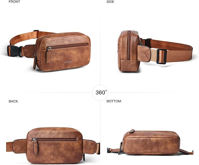 LATMAP 2L Fanny Packs Everywhere Belt Bag Small Fashion Crossbody Waist Pack Faux Leather Waterproof Sling Chest Bag For Women Trendy Brown