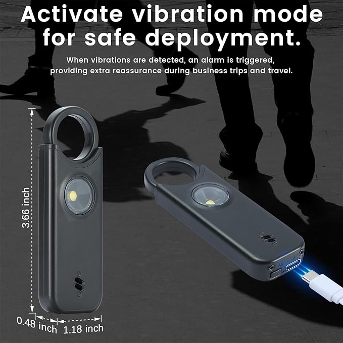 TIPSEAN Personal Safety Alarm - 135dB Ultra Loud Siren with LED Strobe Light, USB-C Rechargeable, Compact Keychain Alarm for Women/Men, Emergency Flashlight & Vibration Alert(Black)