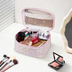 Gosect Large Makeup Bag, Cute Cosmetic Bag for Women Girls, Floral Coquette Aesthetic Toiletry Bag, Travel Make Up Organizer Bag(Small Pink Floral