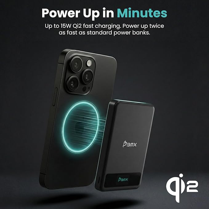 5K Magnetic Power Bank, Black, Qi2 Certified 15W Wireless Charger, LCD Display, Ultra-Slim Solid-State Battery Pack for iPhone 17/16, Lightweight Travel, Everyday Use USB-C Portable Charger