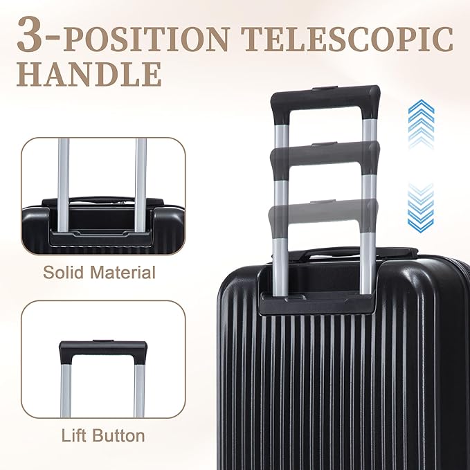 GDFStudio 14/20 Inch 2 Piece Luggage Set with Front Opening Design, ABS Hard Shell Spinner Suitcase with Combination Lock,360° Silent Wheels, Retractable Handle, and 14” Portable Cosmetic Case,Black