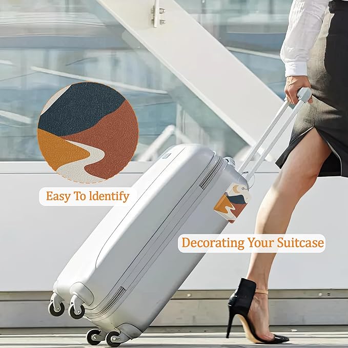 Boho Sun Mountain 3 Pack Luggage Tag for Suitcase, Leather Bag Tags with Privacy Cover ID Label and Durable Steel Loop for Cruise Airport Travel