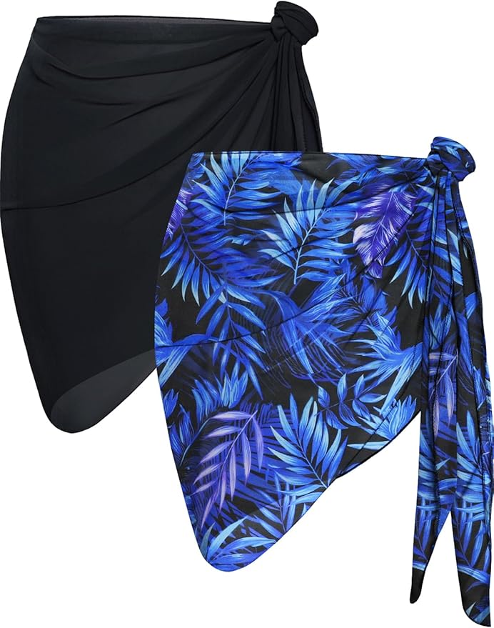 CHICGAL 2 Pieces Women Beach Sarong Bathing Suit Wrap Skirt Sheer Bikini Swimsuit Cover Ups for Swimwear