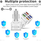 Amiss Car Charger Adapter, 6 USB Multi Port, Fast Charger, Include QC 3.0 and 5 Other Ports, Car Interior Accessories, Fit for iPhone 13/12/11/pro, Samsung Galaxy/Note S10/S9/S8 - White（2PCS）
