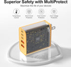 USB C Charger Block, 60W 5-Port Type C Charger Fast Charging Block, USBC USB Multiple Port Wall Charger Plug Adapter for iPhone 17/Air/16/15/14/13/12/11 Pro Max, Samsung Galaxy, iPad, Tablet (Yellow)