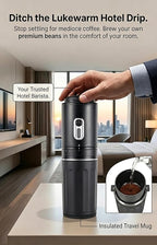 Portable Coffee Maker, Travel Coffee Maker, Portable Battery Pour Over Set, Rechargeable Coffee Maker with Electric Grinder & Insulated Mug for Travel, Camping, Car
