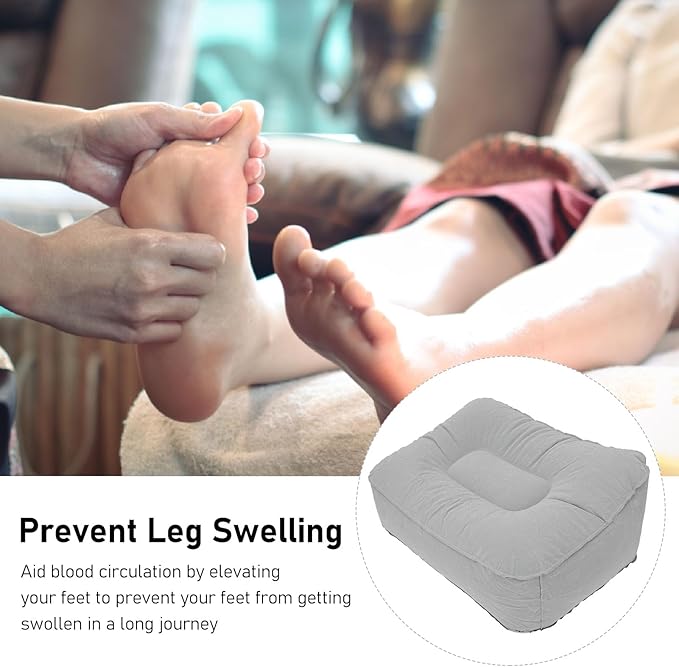 Inflatable Foot Rest Pillow, Portable Travel Leg Support Pillow, Lightweight Airplane Foot Rest for Car Office Home, Anti Fatigue Compact Foot Stool for Long Trips.