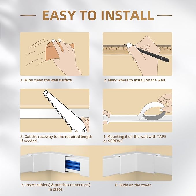 Delamu 94in Large Cable Hider, Cord Hider Cord Covers for Wire on Wall, Paintable Wire Covers Wire Hider for Cords on Wall, TV Cable Cover Raceway to Hide 3-4 Cords, 6xL15.7 W1.18 H0.67in, White