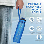 Water Bottle with Straw 1L,Boys Water Bottles with Straw 1 Litre,Waterbottle Leak-Proof Sports Water Bottle,Plastic Drinks Bottles Toxin Free，Bpa-Free (Dark Blue)