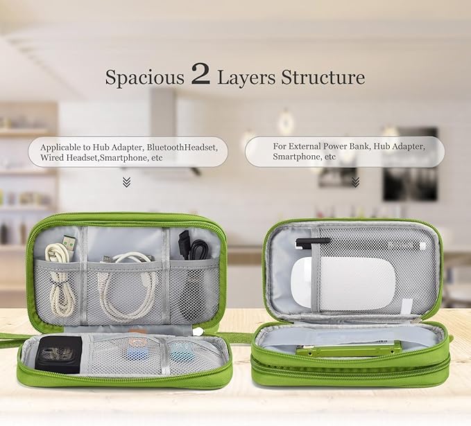 Electronic Organizer Travel Cable Accessories Bag, Electronic Organizer Case, Electronic Accessories Organizer Bag for Power Bank, Charging Cords, Chargers, Mouse, USB Cable, Earphones (Green)