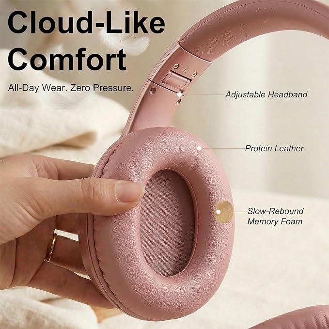 Wired Headphones, Premium Over-Ear Headset with Hi-Fi Stereo Sound, Noise-Isolating Ear Cushions, Lightweight Comfortable Design, Tangle-Free Cable, Ideal for Work, Travel, Daily(Rose Gold)