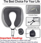 napfun Neck Pillow for Travel with Travel Pouch, Sleep Mask & Earplugs, Memory Foam Airplane Pillow for Headrest Sleep with Eyeshades, Plane Essentials with Eye Blindfold, Light Gray Kit