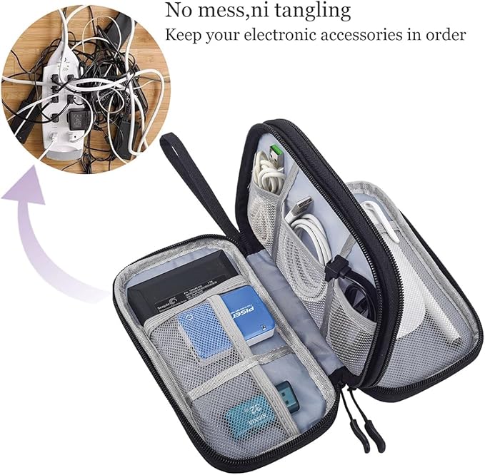 CAAORDKSO Electronics Organizer Travel Case, Charger Cord Organizer Case Tech Pouch Bag, Travel Essentials for Men Women Accessories, Cable, Cord, Charger, Phone, Power Bank, Earphone (Black, Large)