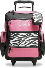 Lillian Vernon Personalized Rolling Luggage for Kids, 5-Pocket Hot Pink & Zebra Print Design Suitcase Set With Clip-On Pouch, Customizable Girls Travel Carrier on Wheels, 5.5" W x 12" L x 18" H