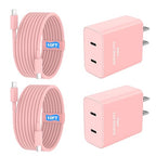 iPhone 17 16 15 Charger Fast Charging, 45W Dual USB C Android Phone Charger Block with 10FT Long Type C Cable Cord for Apple iPhone 17/Pro/Pro Max/Air/16/15 Plus/iPad/S26 Ultra/S25/S24/S23/S22(Pink)
