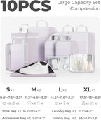 Percover Compression Packing Cubes 10-Piece Set, Packing Cubes Compression for Travel with Toiletry Bag, Laundry Bag & Shoe Bag, All-in-One Travel Organizer for Carry On & Checked Luggage, Purple