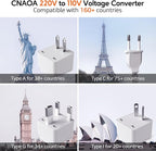 220V to 110V Voltage Converter, 350W Pure Sine Wave Voltage Converter US to Europe with 35W PD 2 Type C & 2 USB A Port, International Power Converter Combo Plug for International Travel White-I