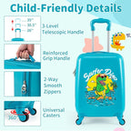 Goplus 2 PCS Kids Luggage, 13" & 16" Carry-on Suitcase w/Spinner Wheels, Telescopic Handle, Hard Shell Rolling Trolley Luggage for Toddler Boys Girls Travel, Airline Approved (Blue, Dinosaur)