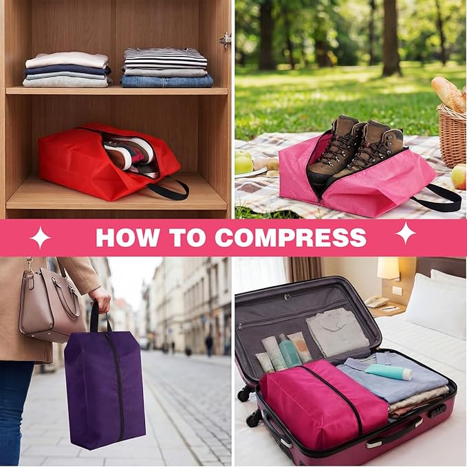 6 Pcs Travel Shoe Bags with Zipper Nylon Portable Waterproof Suitcase Shoe Organizer Packing for Golf(L,Purple)