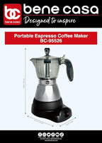 Bene Casa Silver Portable Electric Espresso Maker/Cafetera, 1-3 Cups/Shots (1, SILVER)