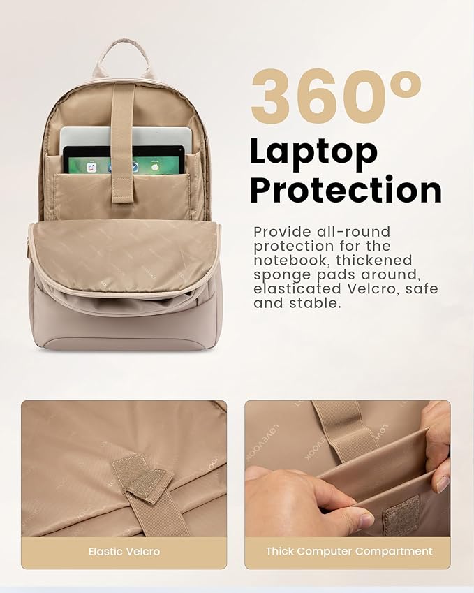 LOVEVOOK 17.3 Inch Laptop Backpack for Women - Work/Business Computer Backpack Purse, Large Capacity Casual Daypack, Travel Bag for Lawyer, Doctor, Teacher, Light Beige