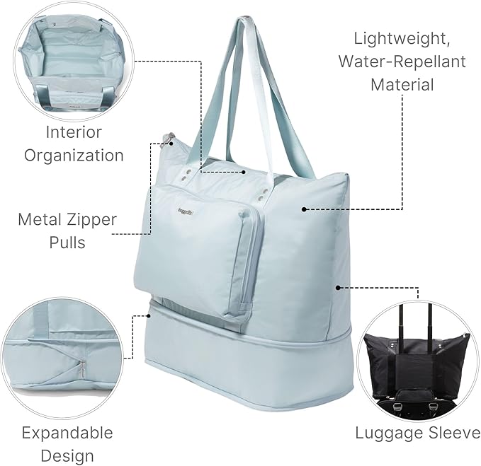 Baggallini Carryall Expandable Lightweight Travel Tote 22" Packable Folding Compact Nylon Washable Weekender w/Luggage Sleeve