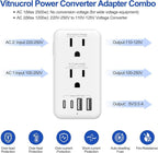 Voltage Converter US to Europe, 220V to 110V Step Down Converter for Travel, 2500W Power Converter Adapter Combo with USB-A USB-C and UK/AU/US/IT/EU Travel Plug Adapters, Hair Dryer Compatible