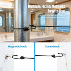 Magnetic Clothesline for Cruise Ship,Portable Clothes Line for Traveling,Cruise Essentials 2025，Retractable Clothesline for Outside and Hotel Room，2-Pack Wall Hooks with Hardware