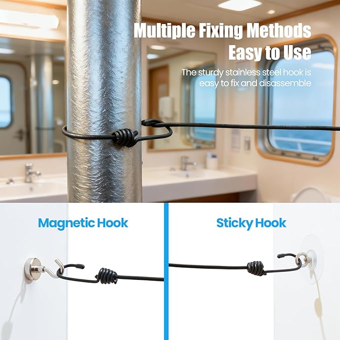 Magnetic Clothesline for Cruise Ship,Portable Clothes Line for Traveling,Cruise Essentials 2025，Retractable Clothesline for Outside and Hotel Room，2-Pack Wall Hooks with Hardware