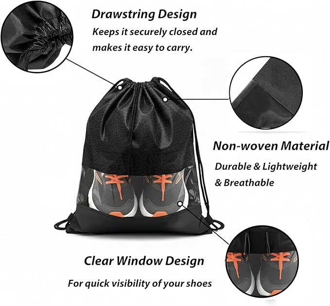 8 Pack Large Shoes Bag, Travek Shoes Bag Organizer for Home, Outdoor, Sports, Golf, Travel, Gem (Black)