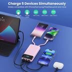 Portable Charger Power Bank 40800mAh with Built-in Cables,25W Fast Phone Charging Portable Battery Pack,5 Outputs Travel Essentials Outdoor External Battery for iPhone 17/16,Galaxy Android etc-Pink