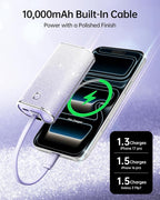 iWALK Sparkly 10000mAh Portable Charger, 22.5W Fast Charging Small Power Bank with Built-in USB-C Cable, Diamond Glitter Ultra-Compact Battery for iPhone 17/17 Pro/16/16 Pro/15, Samsung,ShinyPurple