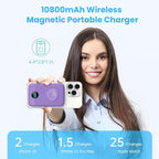 Pxwaxpy Magnetic Portable Charger 10800mAh,4-in-1 Power Bank with iWatch Charger, 25W PD Fast Charging USB C Battery Pack for Magsafe,iPhone 17/16/15/14/13/12 Series,Apple Watch (Purple)