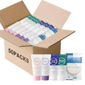 Individually Wrapped Toiletries Set Bulk, Travel Size 0.7 Fl oz Mini Body Wash Body Lotion Shampoo 2-in-1 Hair Wash & Conditioner 0.53 oz Bars Soap Toiletry Amenities for Hotel/Homeless (Pack of 50)