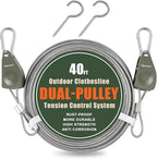 Vigorport Outdoor Retractable Clothesline, Portable Travel Clothes Line, Heavy Duty Rope Pully System with Metal Carabiner & Nylon Coating Wire Ropes for Camping, RV, Backyard（40Ft）