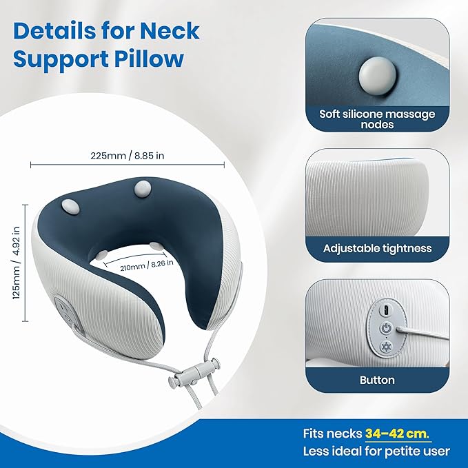 Medicane Neck Travel Pillow with Massage, Neck Pillows with Heat & Gentle Vibration Massage with Ergonomic Foam, Perfect for Airplane, Car, Office, Home, Pain Relief,Sleeping,Traveling,Long Flight