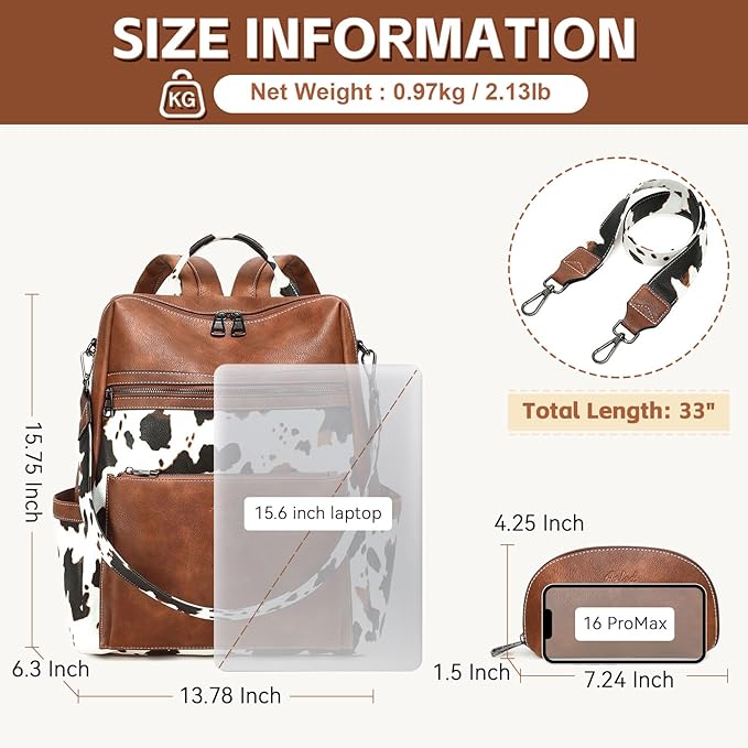 AGLOD Vegan Leather Laptop Backpack for Women 15.6 Inch Work Backpack Purse for Travel College