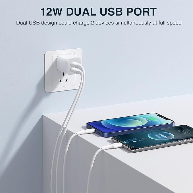 USB Wall Charger, Dual Port Cube Power Adapter Charger Plug Block Charging Box, Dual Port Wall Fast Charging Adapter, Compatible for i Phone 14 13 12 11，Milky White