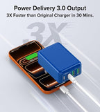 [2-Pack] Flat USB C Wall Charger,40W Fast USB C Charger Block,4-Port PD Power Adapter +QC Wall Plug Multiport Type C Charging Block Cube Compatible with iPhone 17 16 15 14 13 12 Pro Max XR XS 8(Blue)