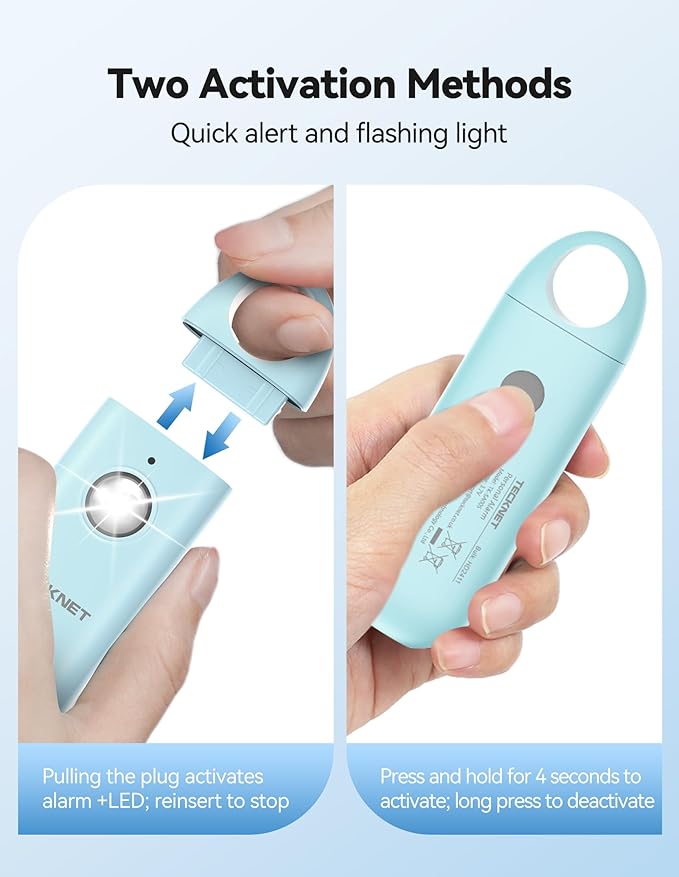 TECKNET Personal Safety Alarm,Portable Personal Alarm for Women with Flashing Strobe Light & Low Battery Alert,130dB Rechargeable Emergency Keychain Alarms for Women ,Men,Kids,Seniors(Blue)