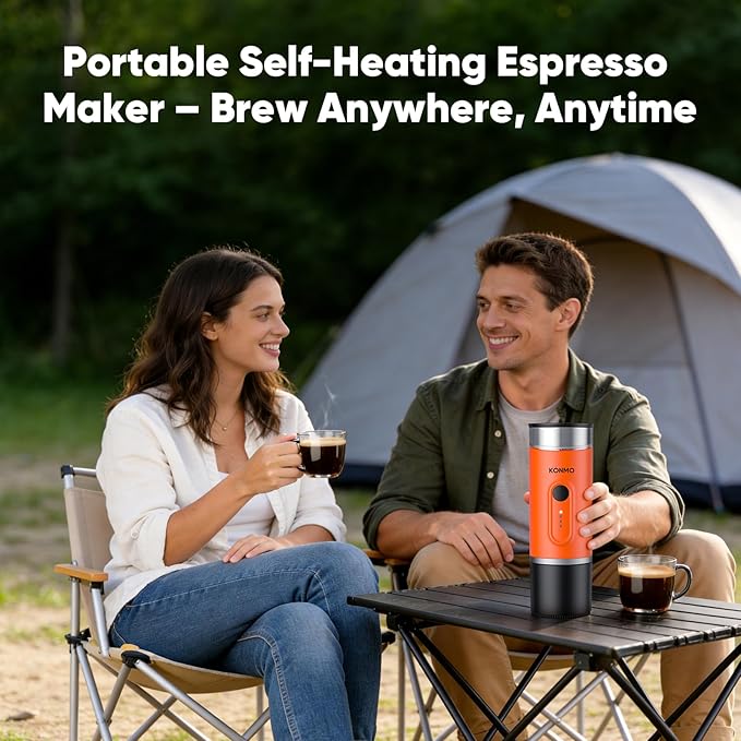 Portable Espresso Machine with Self-Heating System, 15 Bar Portable Coffee Maker Compatible with Capsules & Ground Coffee, Espresso Maker for Car, Camping & Travel