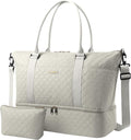 HOTOR Travel Duffel Bag - Weekender Bags for Women, Gym Tote Bags with Shoe Compartment, Carry On Overnight Bag with Toiletry Bag for Travel Essentials and Travel Accessories, Beige, 13.4"×17.3"×7.9"