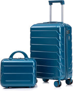 Kids Luggage Sets for Girls, 2 Piece Luggage Set, 20 Inch Rotating Wheel Suitcase with 14 Inch Cosmetic Case, Lightweight Hardshell Suitcase with 360° Spinner Wheels for Travel (Blue)