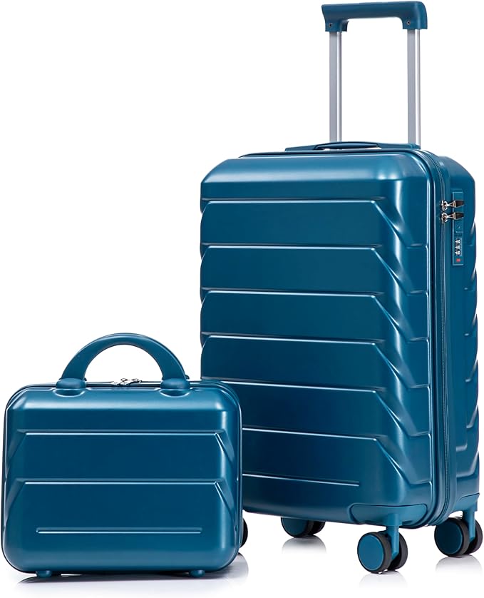 Kids Luggage Sets for Girls, 2 Piece Luggage Set, 20 Inch Rotating Wheel Suitcase with 14 Inch Cosmetic Case, Lightweight Hardshell Suitcase with 360° Spinner Wheels for Travel (Blue)