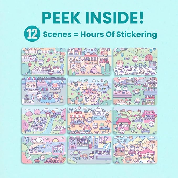Cute Foods Around The World 500+ Sticker Book for Girls by Cupkin Toddler Airplane Activity Coloring + Sticker Book, Road Trip Essentials, 12 Coloring Pages + Scenes for Ages 2–8 Years