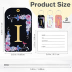 3 Pack Luxury Floral Luggage Tags, Durable PU Leather Suitcase Tags with Stainless Steel Cable Strap, Hidden ID Slot for Privacy Protection, Easy to Identify Waterproof Travel Accessories Gift (I)